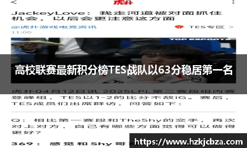 高校联赛最新积分榜TES战队以63分稳居第一名